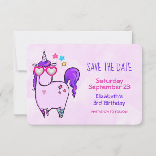 Save The Date Cute Unicorne dans les lunettes en forme de coeur