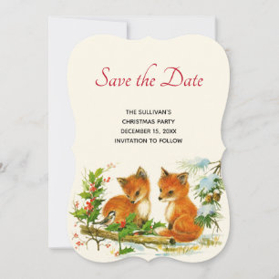 Save The Date Cute Vintage Foxes Retro Christmas Scene