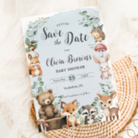 Cute Woodland Animaux Baby shower vert bleu