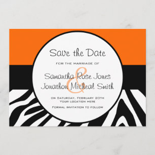 Save The Date Cute Zebra Imprimer personnalisé Orange Enregistre