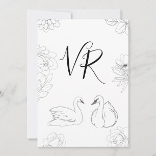 Save The Date Cygne esquissé et faire part de sauvegarde floral