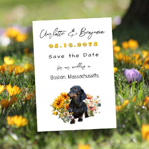 Save The Date Dachshund Chien et Fleurs sauvages Enregistrer la 