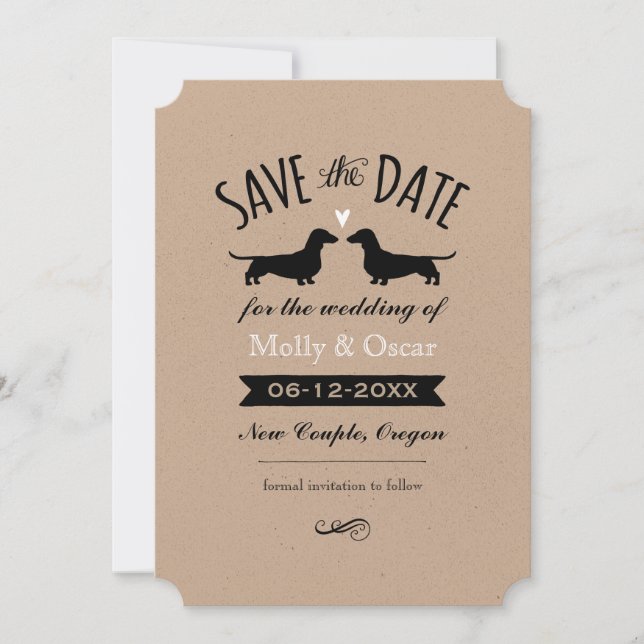 Save The Date Dachshund Chien Silhouettes Mariage Enregistrer la (Devant)