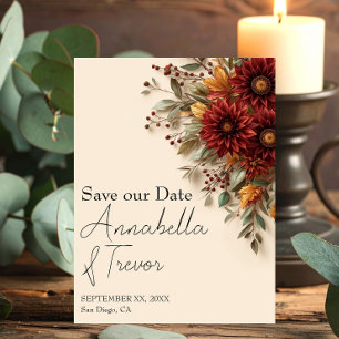 Save The Date Dahlia d'automne Fleurs de rust et de Bourgogne Fl