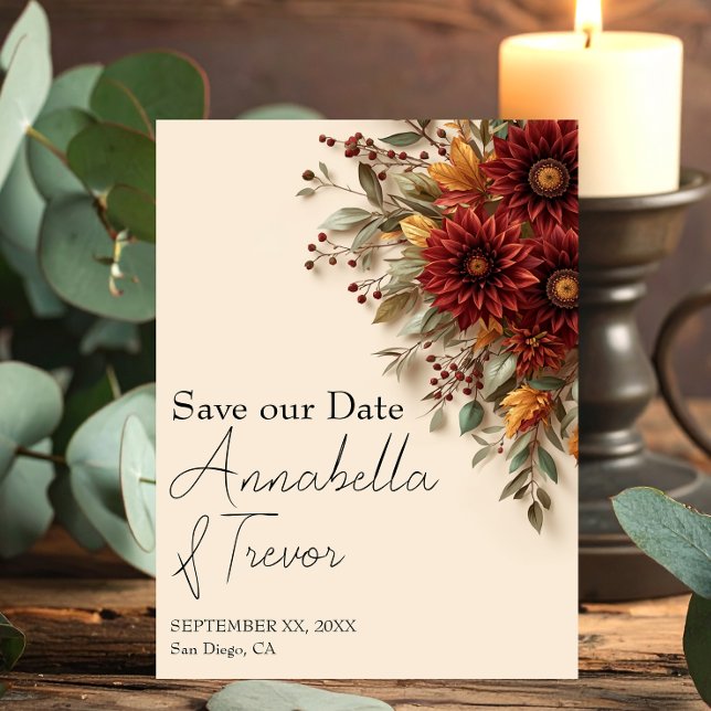 Save The Date Dahlia d'automne Fleurs de rust et de Bourgogne Fl (Créateur téléchargé)