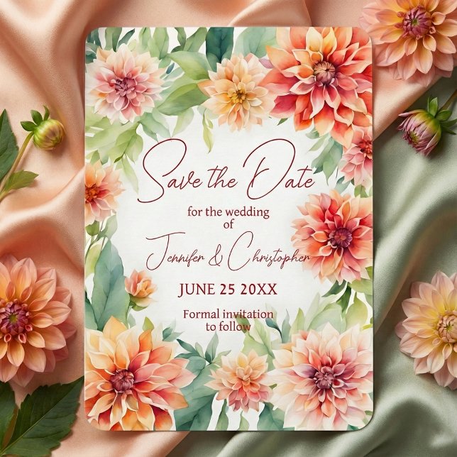 Save The Date Dahlia floral aquarelle pêche et orange terre cuit (Créateur téléchargé)