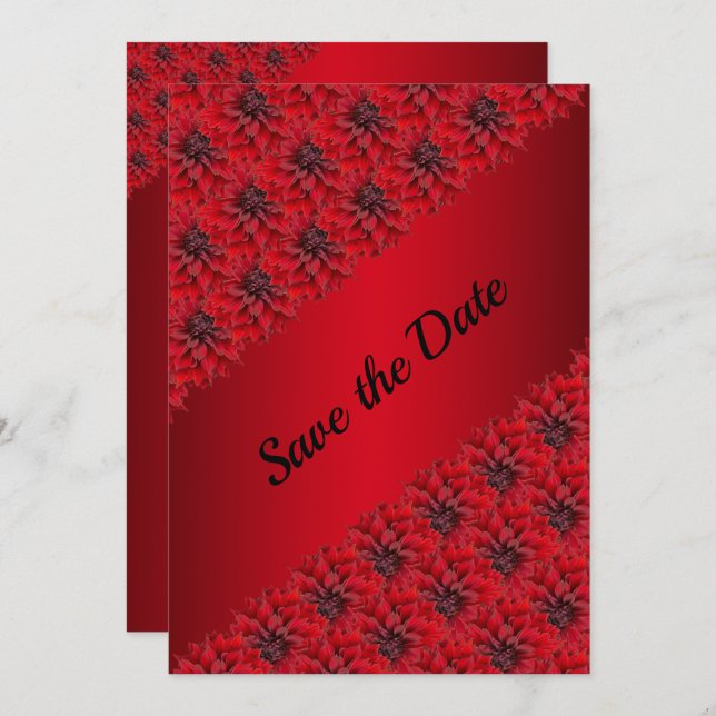 Save The Date Dahlias rouge sang dans le style gothique, enregis (Devant / Derrière)
