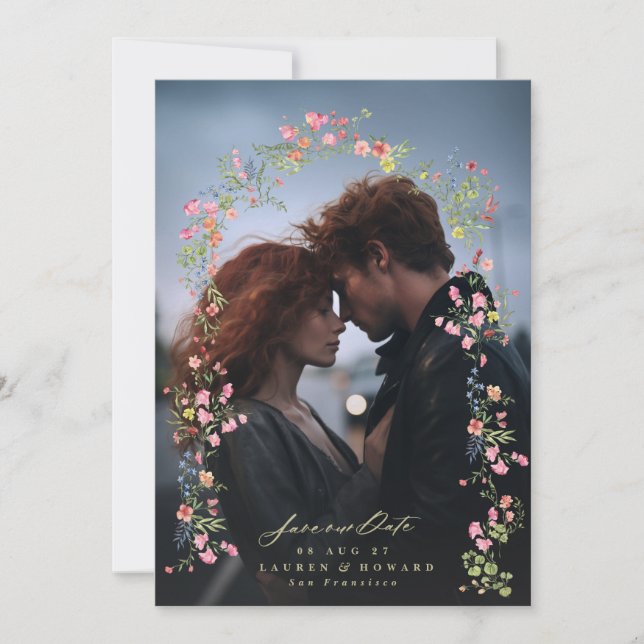 Save The Date dainty romantique arche florale printemps photo de (Devant)
