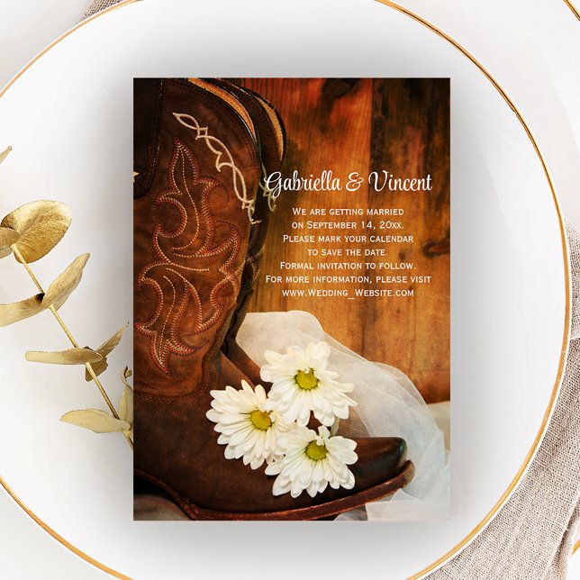 Save The Date Daisies Cowboy Boots Western Wedding Enregistrer l (Créateur téléchargé)