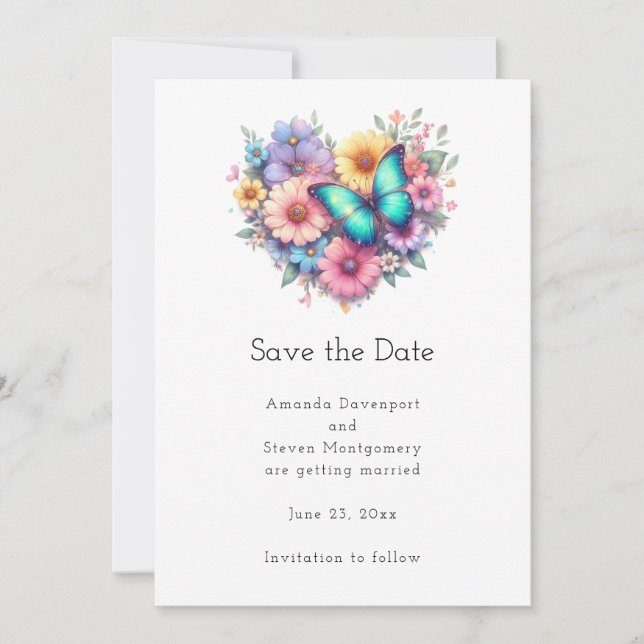 Save The Date Daisy Flowers with a Beautiful Butterfly Wedding (Devant)