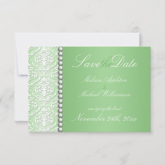 Save The Date Damas blanc & perle mariage vert Enregistrer la da (Devant)