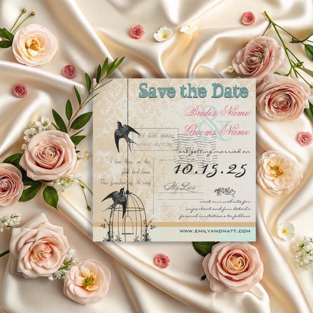 Save The Date Damask Birdcage mariage Enregistrer la date rose v (Créateur téléchargé)