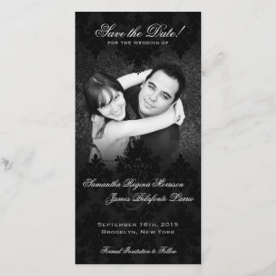 Save The Date Damask Black & White Photo Enregistrer la date