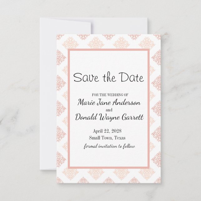 Save The Date Damask Blush pêche (Devant)