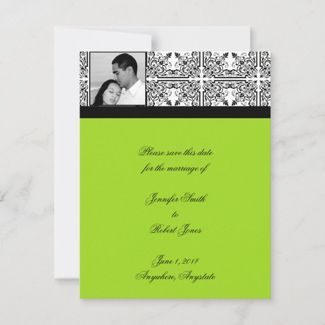 Save The Date Damask Delight Lime Green Enregistrer la date (Devant)