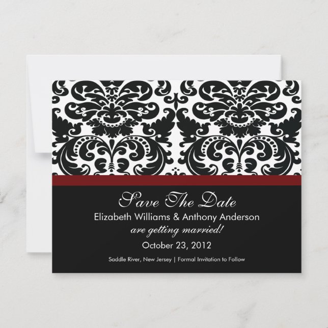 Save The Date Damask Enregistrer La Date Annonce Merlot Rouge (Devant)