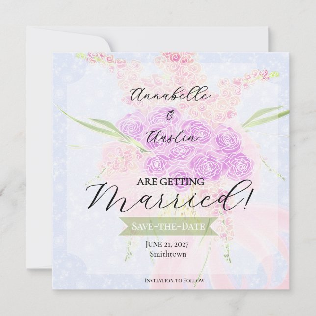 Save The Date Dans le bleu - Bouquet de ruban rose transparent d (Devant)