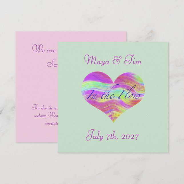Save The Date Dans le flux de l'amour Rose Vert Cœur (Devant / Derrière)