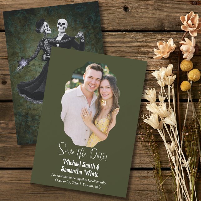Save The Date Danse de squelette gothique Mariage élégant vert o (Créateur téléchargé)