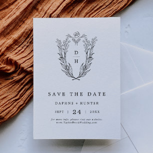 Save The Date DAPHNE Classic Élégant noir blanc Mariage floral