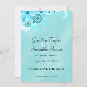 Save The Date Dark Aqua Blue Floral Enregistrer La Date Annonces