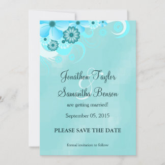 Save The Date Dark Aqua Blue Floral Enregistrer La Date Annonces