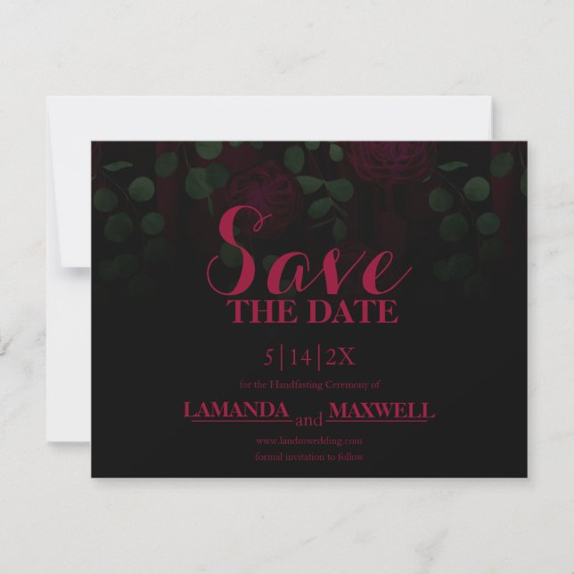 Save The Date Dark Gothic Fuchsia Mariage Floral Enregistrer La  (Devant)