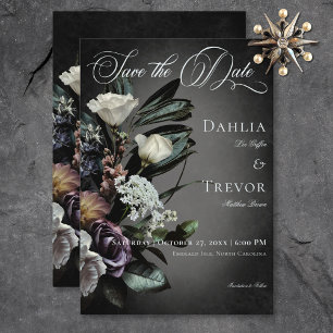Save The Date Dark Gothic Mystérieux Muted Floral Blur Mariage