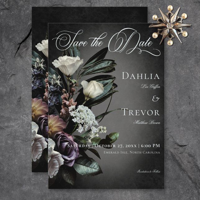Save The Date Dark Gothic Mystérieux Muted Floral Blur Mariage (Dark Gothic Mysterious Muted Floral Blur Wedding Save The Date)