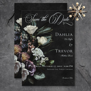 Save The Date Dark Gothic Mystérieux Muted Floral Mariage