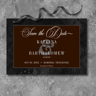 Save The Date Dark Gothique Noir Floral Satin Damask Brown
