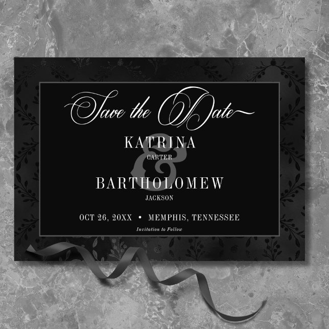 Save The Date Dark gothique noir floral satin Mariage damassé (Créateur téléchargé)