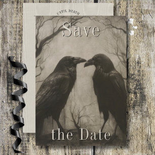 Save The Date Dark Gothique Noir & Tan Raven Couple Mariage