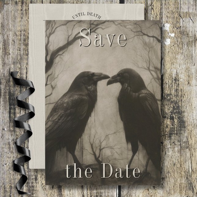Save The Date Dark Gothique Noir & Tan Raven Couple Mariage (Dark Gothic Black & Tan Raven Couple Wedding Save The Date)