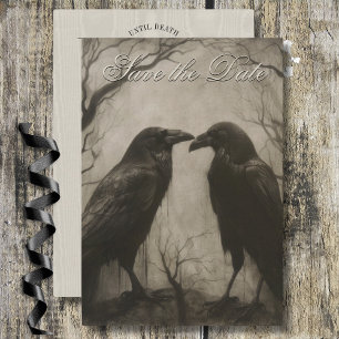 Save The Date Dark Gothique Noir & Tan Raven Mariage de script