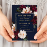 Save The Date Dark Moody Burgundy Blush Navy Blue Floral Mariage<br><div class="desc">Personnalisez ce mariage élégant enregistrer la date facilement et rapidement. Cliquez simplement sur le bouton Modifier à l'aide des outils de conception pour modifier le texte, modifier les polices et les couleurs des polices. Avec de belles fleurs de pivoines rousses réalistes bordeaux contre un arrière - plan bleu marine foncé....</div>
