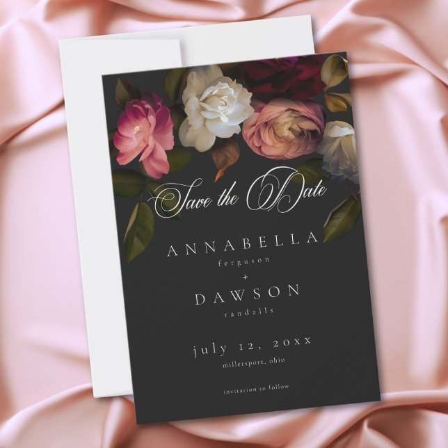 Save The Date Dark Moody Burgundy Cream Peonies Black (Dark Moody Burgundy Cream Peonies Black Save The Date)
