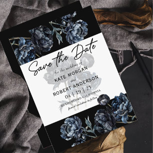 Save The Date Dark Moody Floral Blue Wedding Enregistrer La Cart