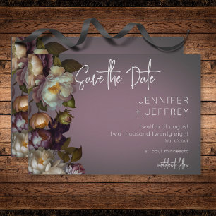 Save The Date Dark Moody Mauve Floral Mariage moderne