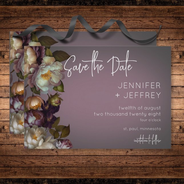 Save The Date Dark Moody Mauve Floral Mariage moderne (Dark Moody Mauve Floral Modern Wedding Save The Date)