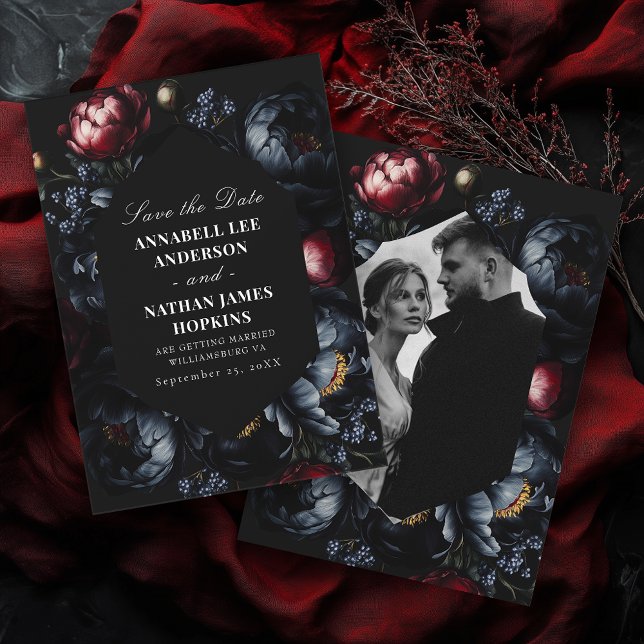 Save The Date Dark Moody Romantic Peony Mariage gothique Photo (Créateur téléchargé)