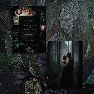 Save The Date Dark Romantic Black Peony Floral Mariage Photo