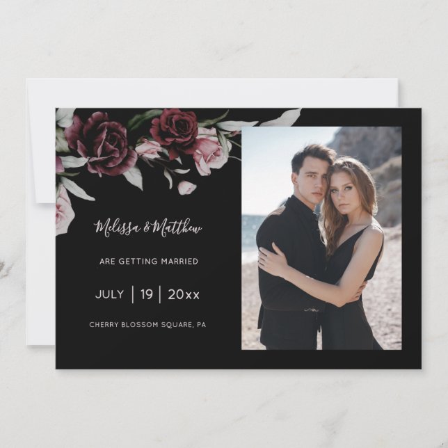Save The Date Dark Romantic Roses Black Wedding (Devant)