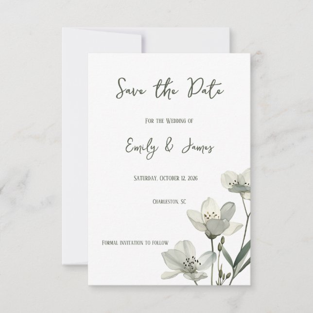 Save The Date Dark Sage Green Botanical Wedding (Devant)