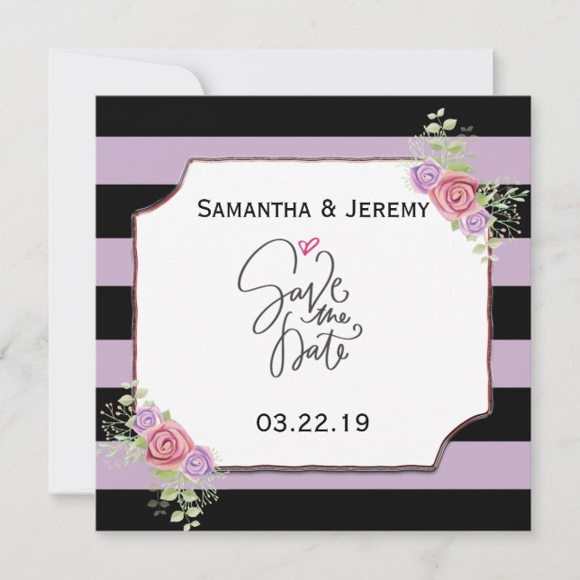 Save The Date Date à retenir personnalisable rayures et fleurs (Devant)