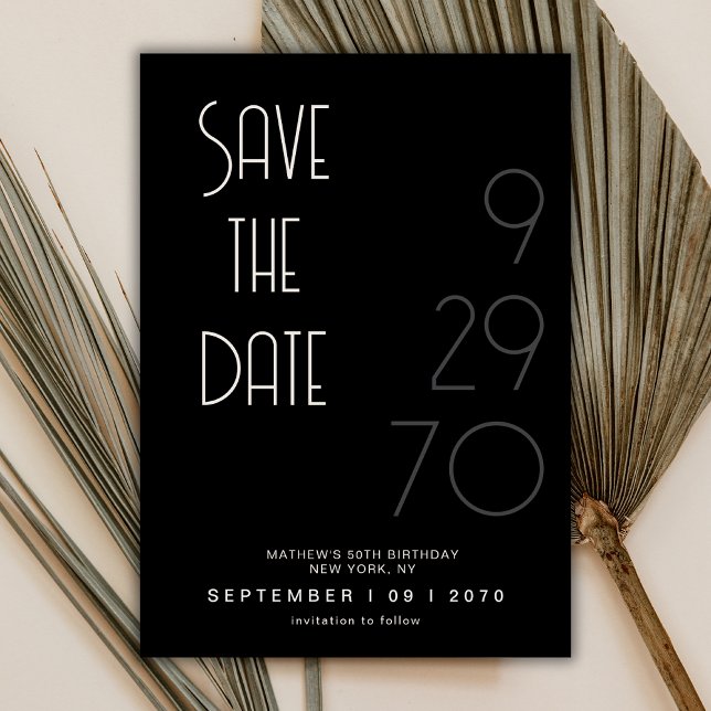 Save The Date Date d'anniversaire simple minimal noir mat à sauv (Créateur téléchargé)