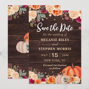 Save The Date Date de mariage à sauver automne rustique citrouil