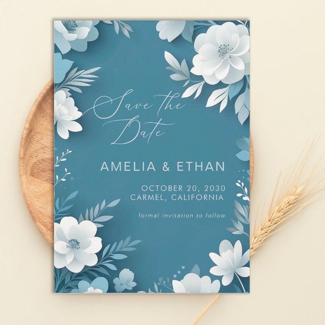 Save The Date Date de mariage à sauver Fleurs blanches sur fond  (Créateur téléchargé)
