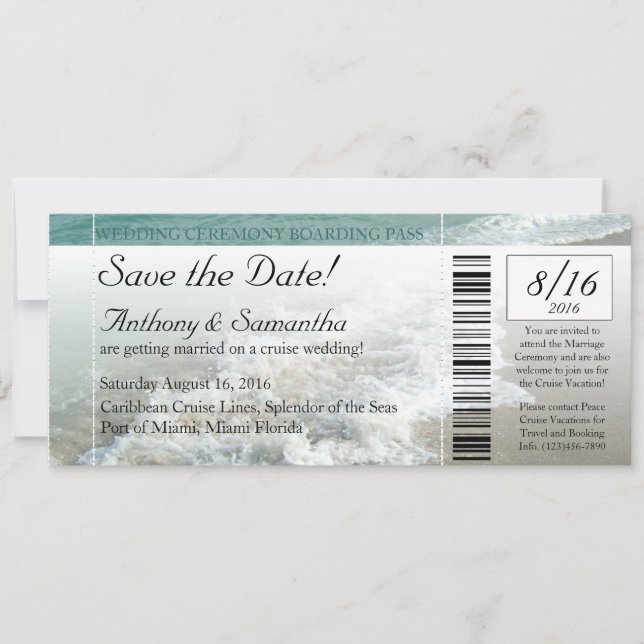 Save The Date Date de sauvegarde du billet, Croisière de mariage (Devant)