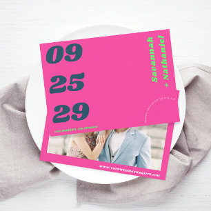 Save The Date Date Gras Photo Rétro Rose & Vert Site Web Mariage
